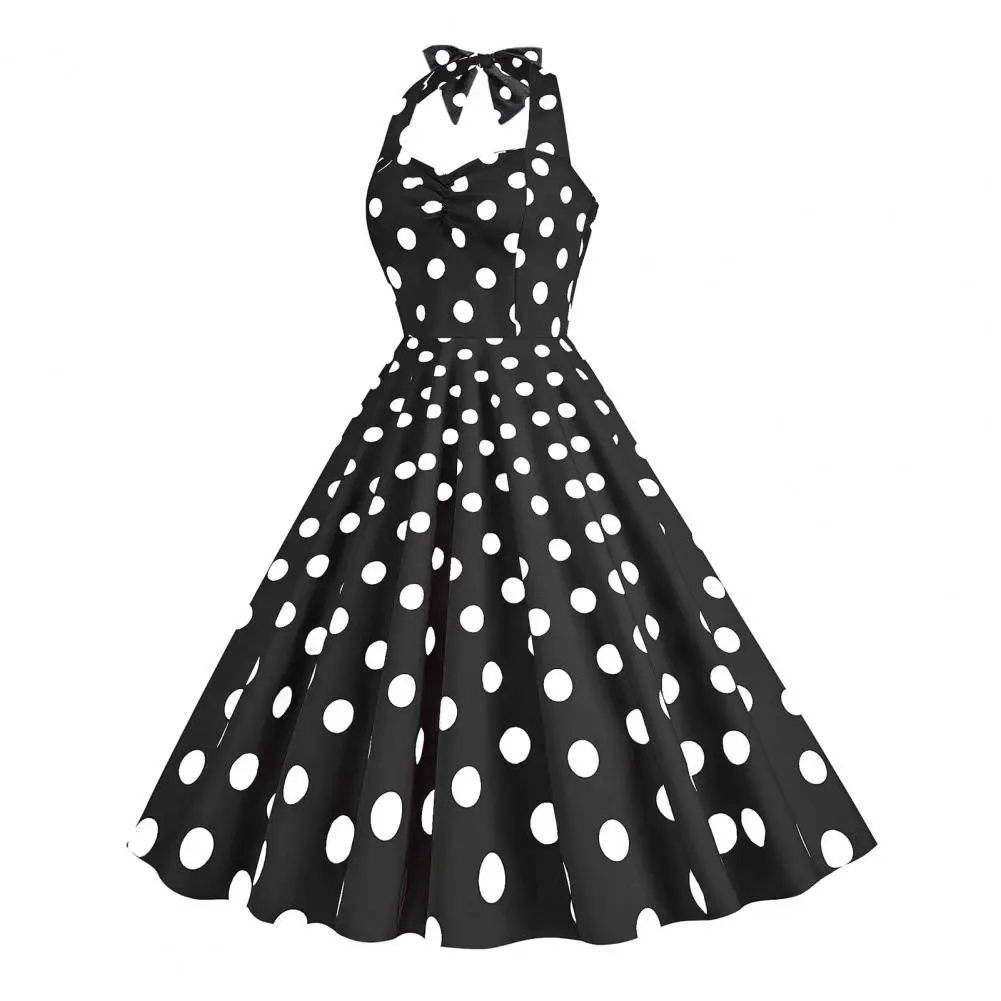 

1950s Movie Style Dress Women Vintage Dress Retro A-line Swing Dress Vintage 50s Style Dot Print Contrast Color for Summer