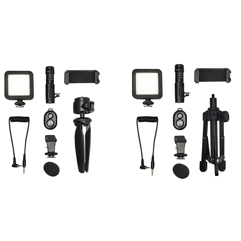 

Microphone,Portable Condenser Microphone With LED Fill Light And Tripod For Video Recording Youtube Interview Live