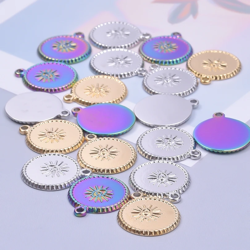 3pcs Evil Eye Charms For Jewelry Making Shaped Round Geometric Style Stainless Steel Pendants Metal Accessories Handmade Crafts
