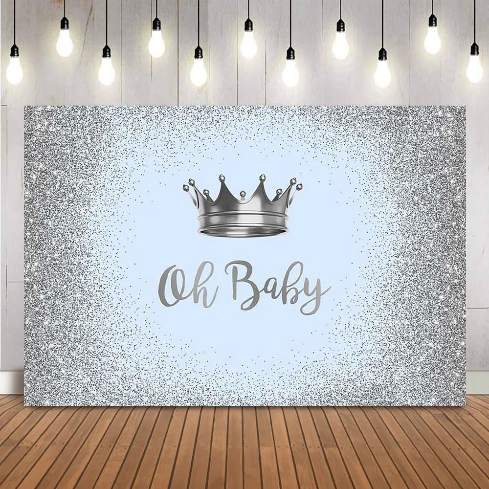Sliver Glitter Baby Shower Backdrop Oh Baby Blur Theme Photo