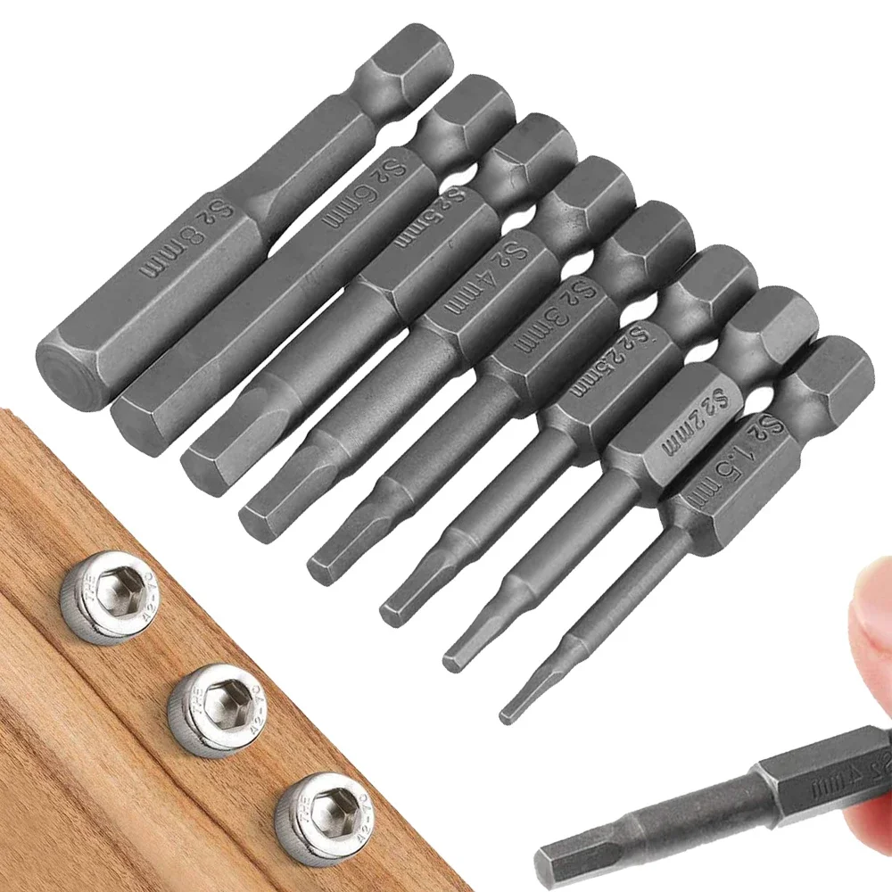 

8Pcs Steel Magnetic Allen Wrench Screwdriver Drill Bits Set H1.5-H8 Hex Head Screw Driver Drilling Bit with 1/4 Inch Hex Shank