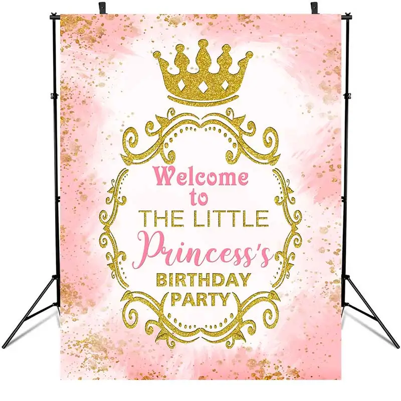 

Little Princess Photography Pink Watercolor Marble Backgrounds Party Invitation Gold Glittler Crown Backdrops Text Customized