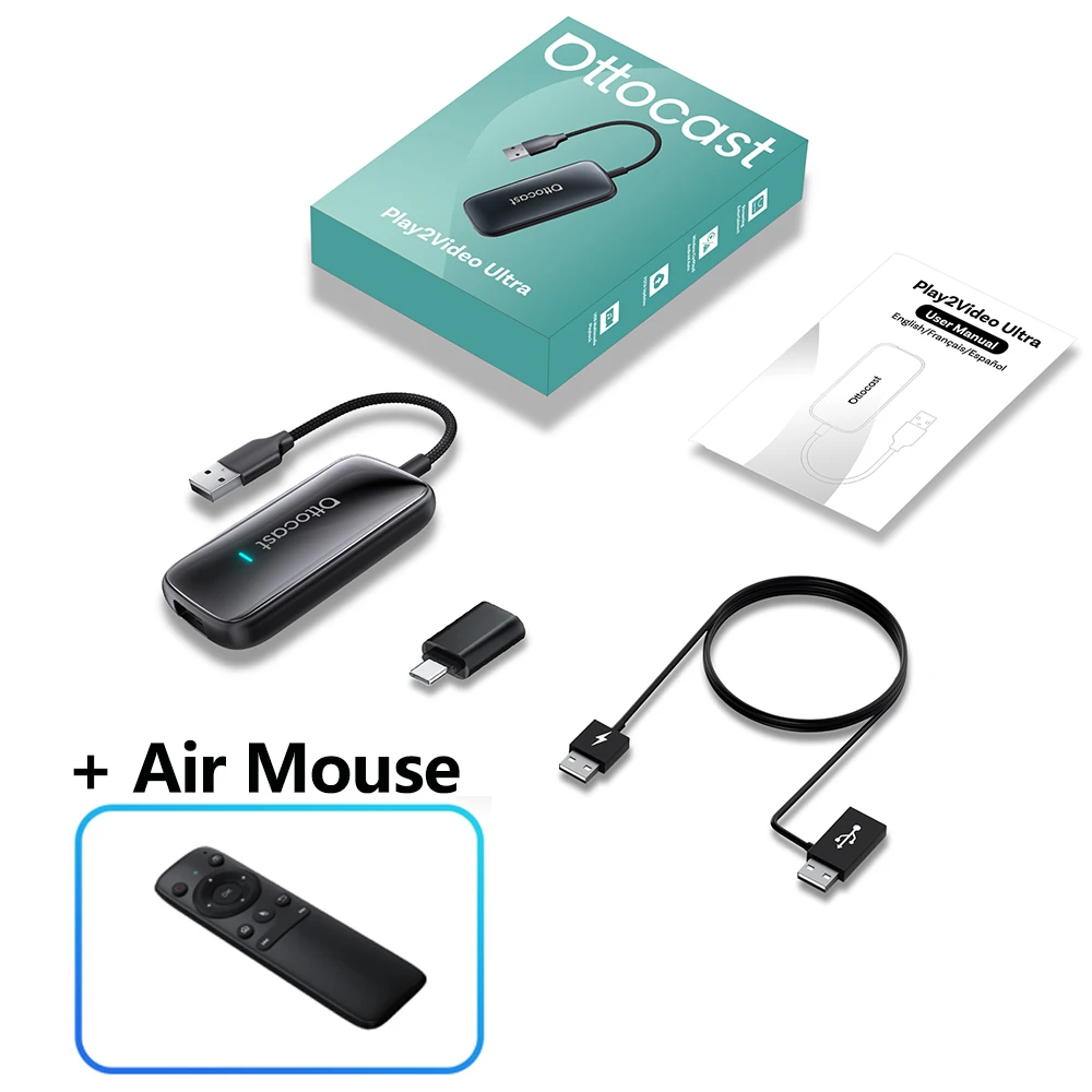 OTTOCAST Play2Video Ultra Беспроводной адаптер CarPlay Android Auto Встроенный видеоприставка Netflix Автомобильные аксессуары
