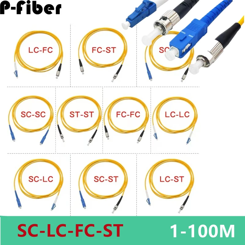 

1-100m optical fiber jumper LC-SC-ST-FC UPC Singlemode patchcord Simplex square to round extension cable FTTH P-fiber optic SM