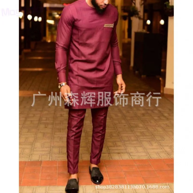New Suit Suit Men's African Ethnic Style Casual Fashion Printing Shirt and Trousers 2 Piece Set