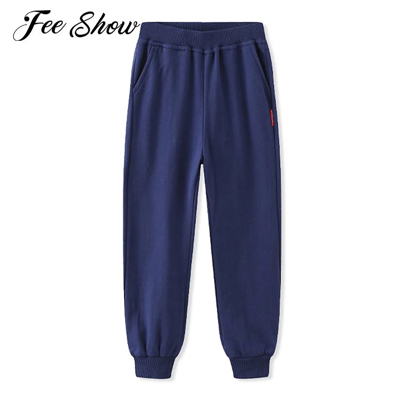 

2022 Kids Boys Casual Workout Clothes Outdoor Sportswear Solid Color Cotton Sweatpants Elastic Waistband Mid Waist Pants Bottoms