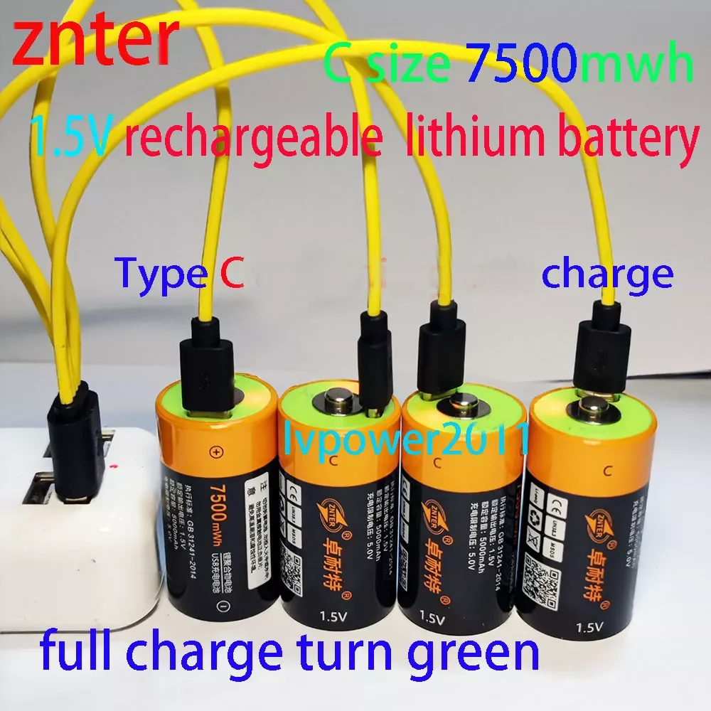 

ZNTER 1.5V 7500mWh Battery Rechargeable Batteries C size Lipo LR14 Battery For RC Camera Drone Accessories Type C