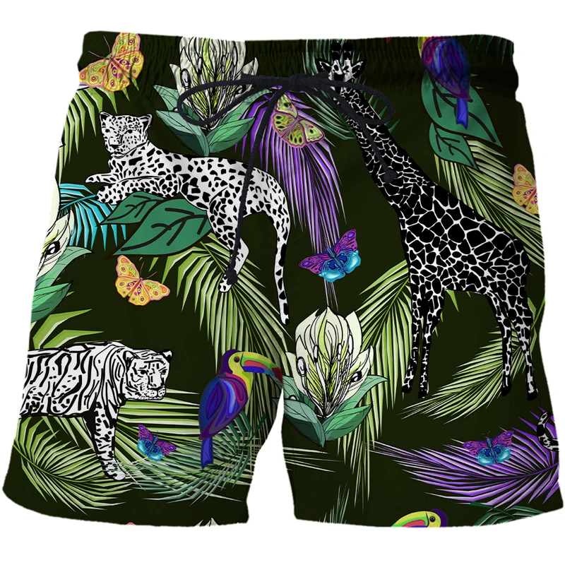 

2023 Summer Fashion Casual Beach Shorts Men Funny Giraffe Tiger Zebra Pattern 3D Printed Pants Swim Surfing Men Animal Shorts