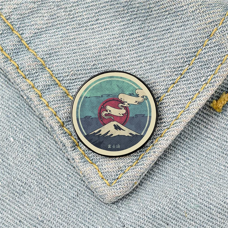 

Fuji landscape pattern Printed Pin Custom Funny Brooches Shirt Lapel Bag Cute Badge Cartoon enamel pins for Lover Girl Friends