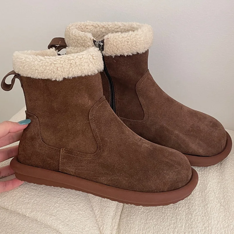 

Женские зимние ботинки, теплые плюшевые ботинки с круглым носком, модная женская обувь, повседневные ботильоны, Женская нескользящая обувь ...