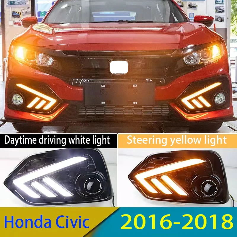 

Дневные ходовые огни для хэтчбека Honda Civic 2016-2018, модифицированные светодиодные поворотные желтые огни, дневные противотуманные огни, 2 шт.
