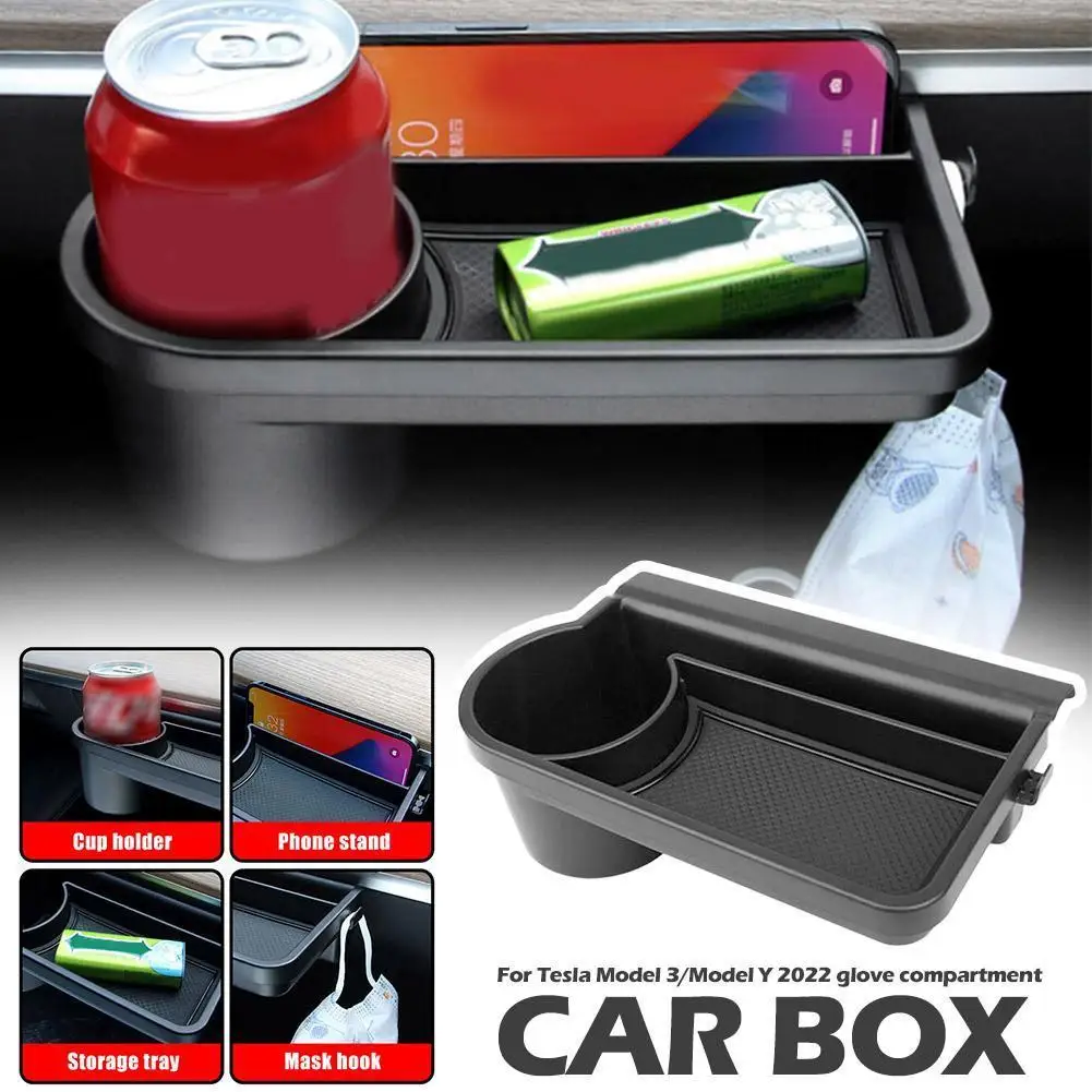 

For Model 3 Y Storage Box Automobile Glove Box Rack Storage Box Shelf Mobile Phone Water Cup Holder Hook For Passenge L4c6