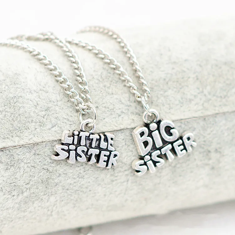 

2pcs Big Little Sister Heart Necklace Charm Pendant Family Jewellery Gift for lady Fashion charm pendant