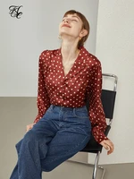 fsle womens tops early autumn vintage satin polka dot shirt women french professional temperament shirt elegant shirt