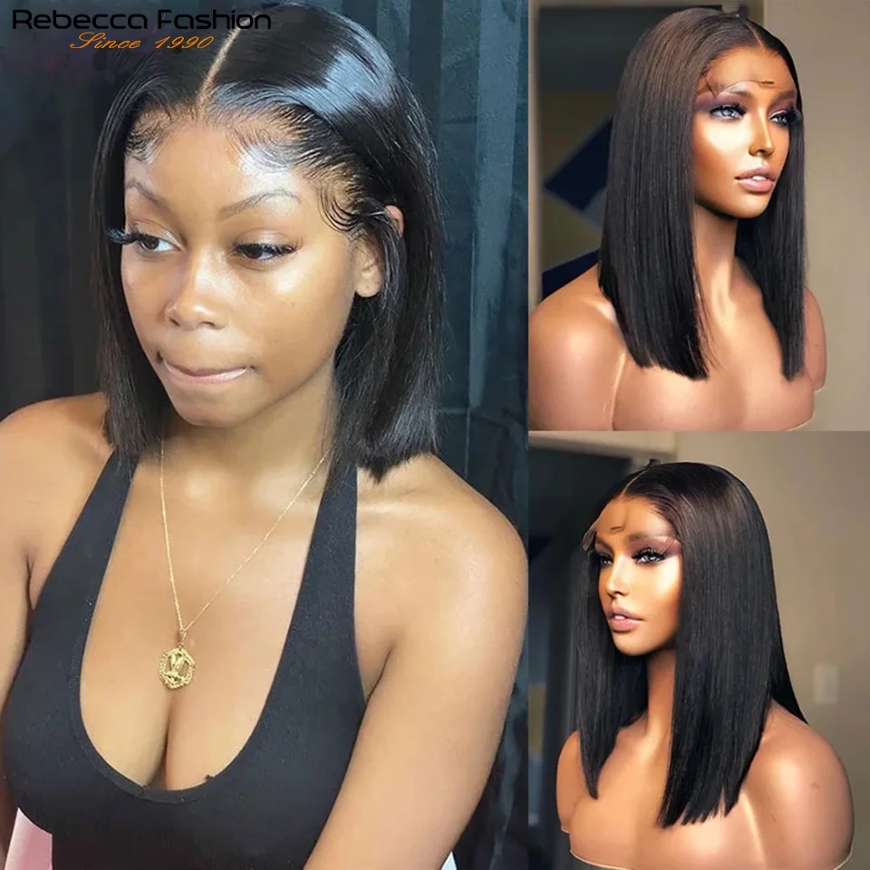 Bob Wig Short Brazilian Bone Straight Cheap Human Hair Wigs For Black Women Black Wig T Part Lace Bob Human Hair Wig Pre Plucked