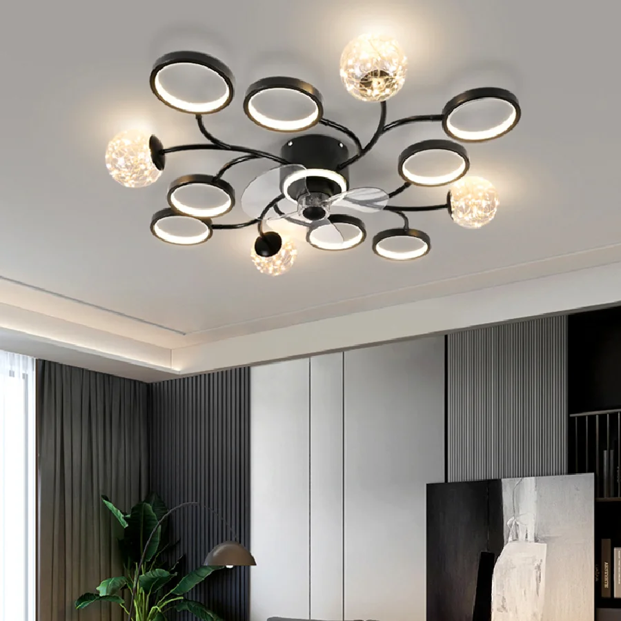 

Декоративные светодиодные потолочные лампы, люстра, вентилятор для спальни, потолочный вентилятор со светодиодсветильник щением и управле...