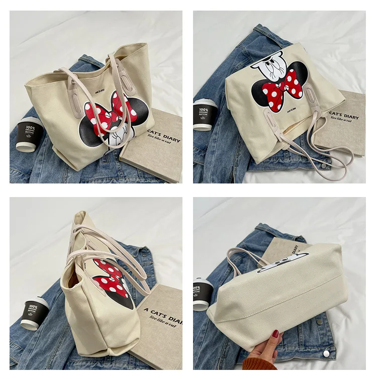 Disney's New Mickey Canvas Bag Cartoon Cute Women's Handbag Luxury Brand Women's Shoulder Bag Large Capacity Fashion Storage Bag