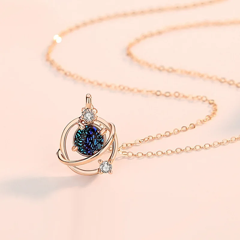 

S925 Sterling Silver Fantasy Planet Necklace Female Ins Niche Light Luxury 18k Rose Gold Collarbone Chain