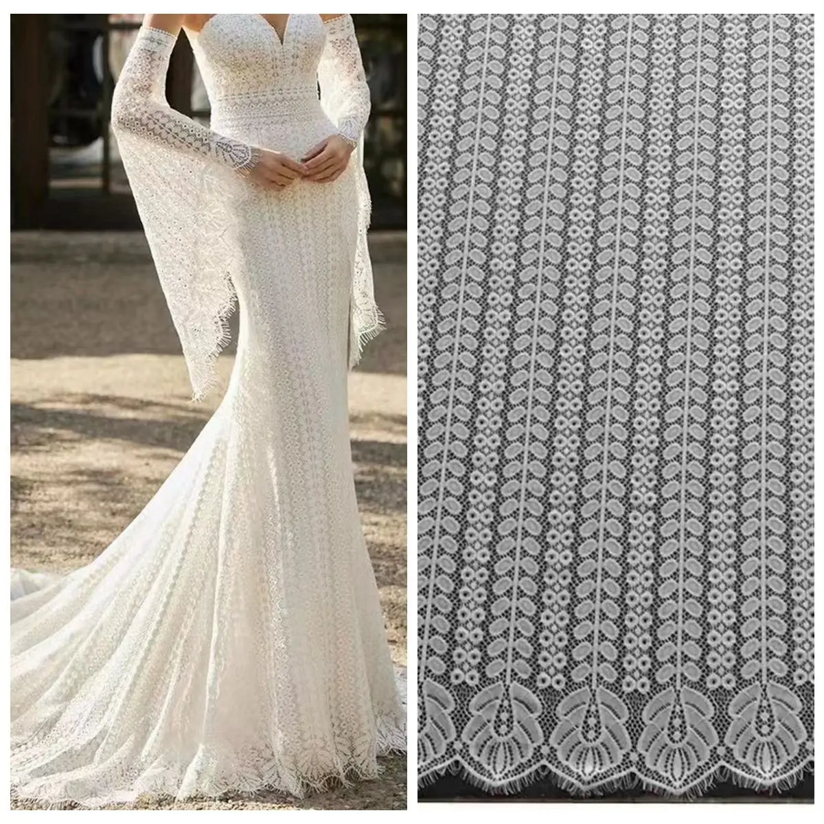 

3 Meters Long High Quality Dress Lace Fabric Material Off White Wedding Lace 2023 NEW Spring
