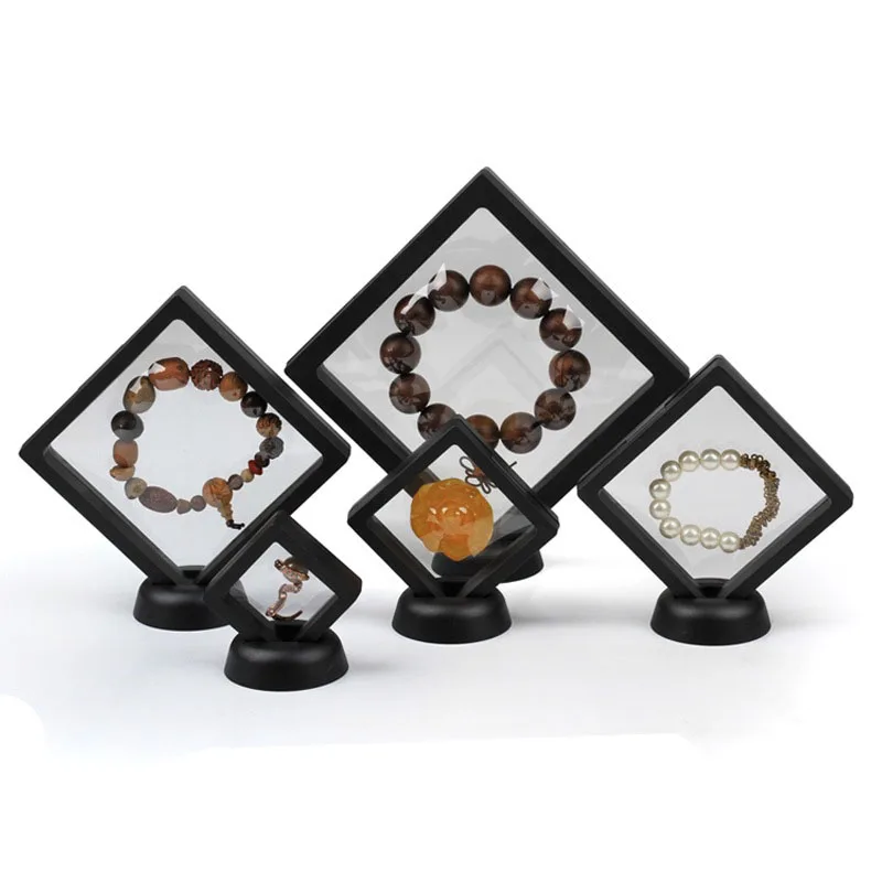 10Pcs Black  Film Jewelry Storage Box 3D Packaging Case Gemstone Free Stand Floating Frame Membrane Ring Earrings Necklace Displ