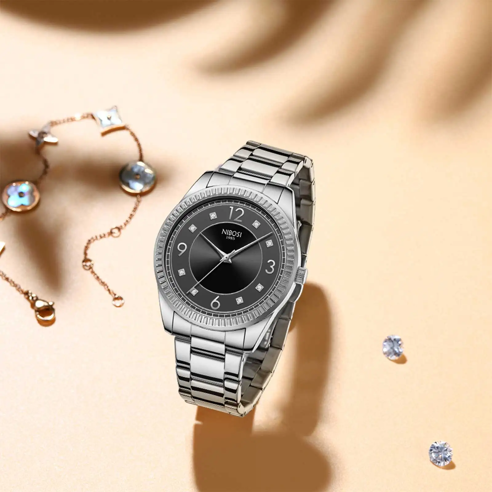NIBOSI 2023 New Fashion Casual Women's Watch Diamond-Set British Clock Luxury Brand All Steel Watch Relogio Masculino Reloj