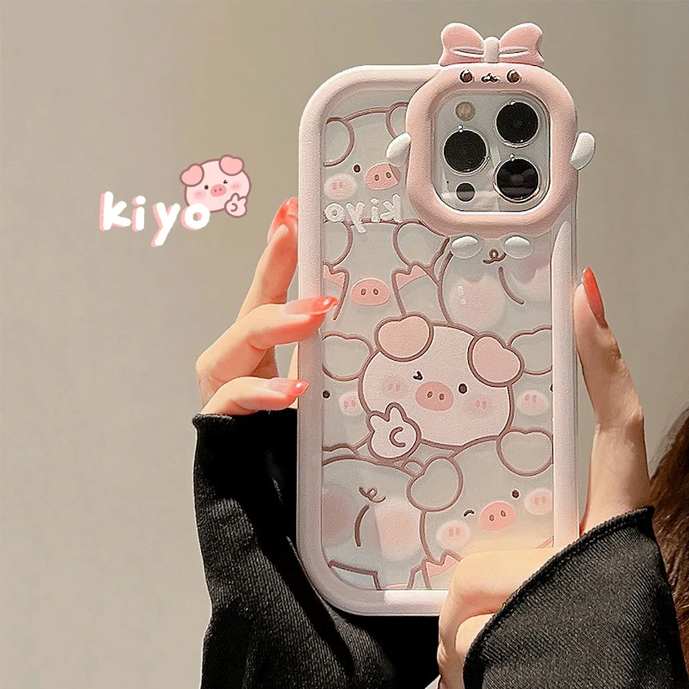 

White Border Line Pink Pig Phone Case For iphone 14 13 12 11 Pro Max X XR XSMAX 7 8 Plus SE TPU Case Cover new products