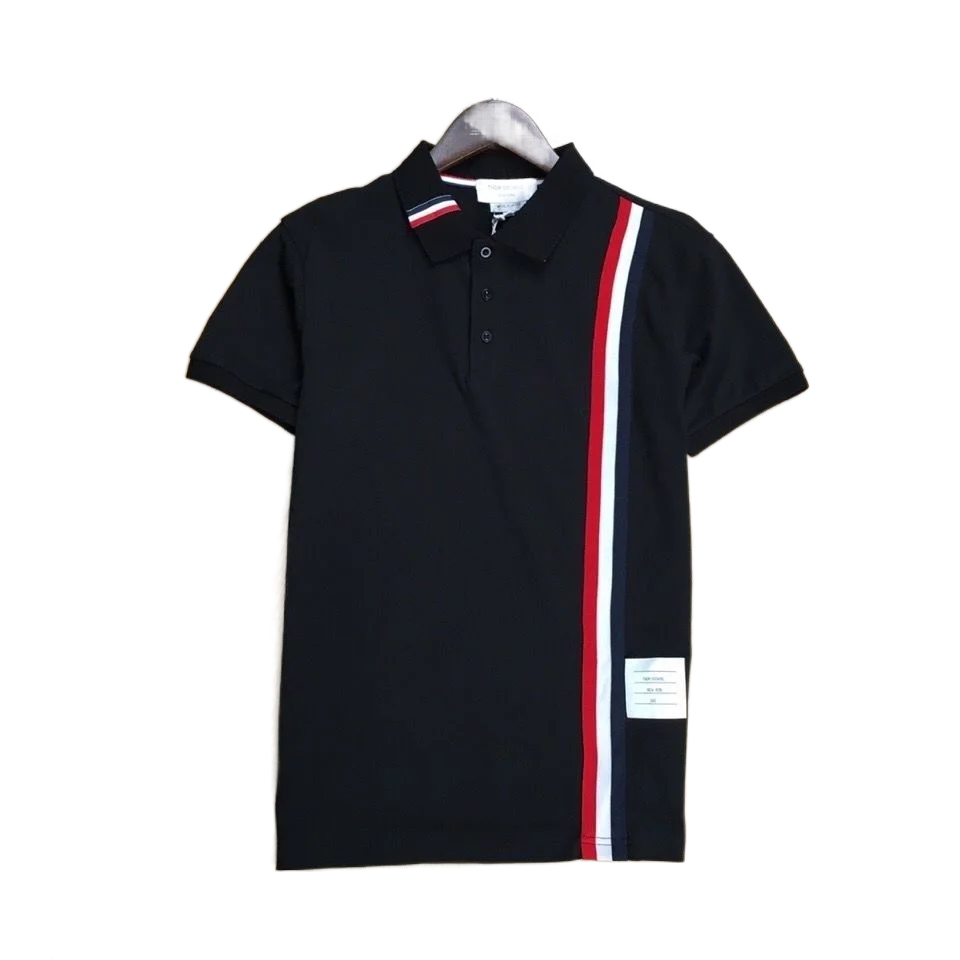 

2022 Summer Stripe Color Matching Short Sleeve POIO Shirt Men's and Women's Contrast Webbing Stitching Casual Lapel T-shirt