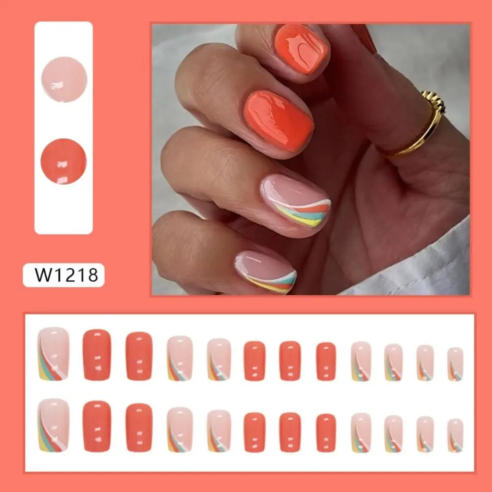 Новинка длинные квадратные накладные ногти белые губы морщинки радужные полосы