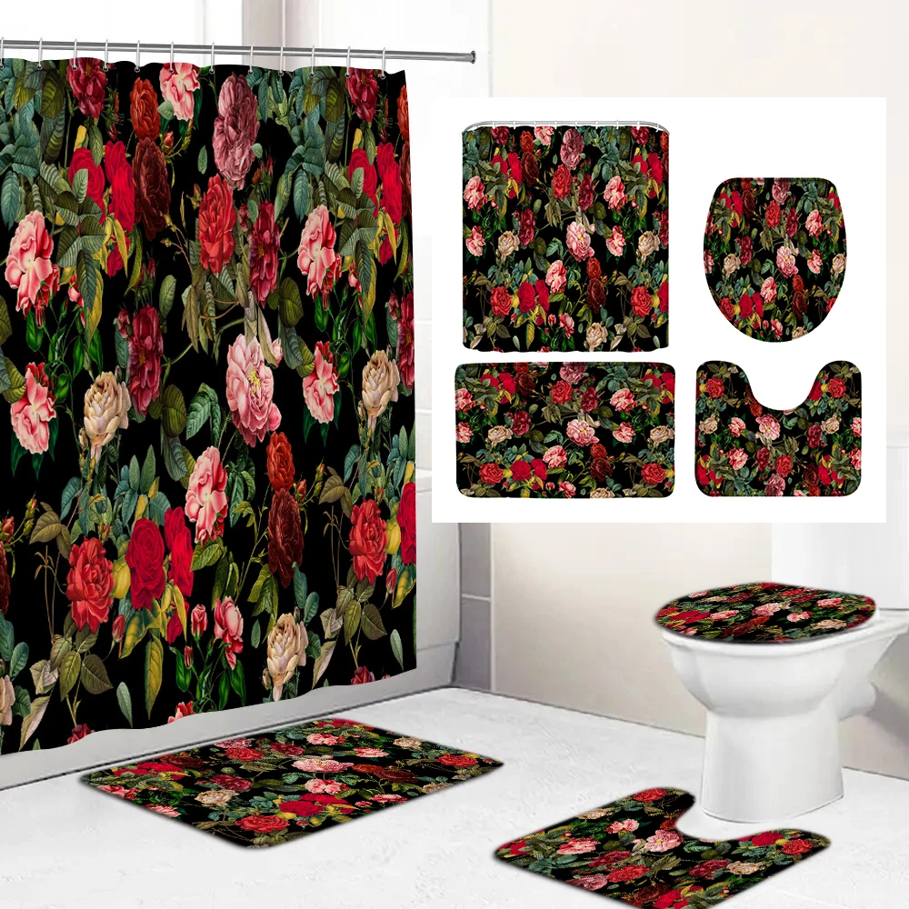 

Водонепроницаемая шторка для душа, Противоскользящий коврик для ванной, 3D занавеска в форме розы, с принтом