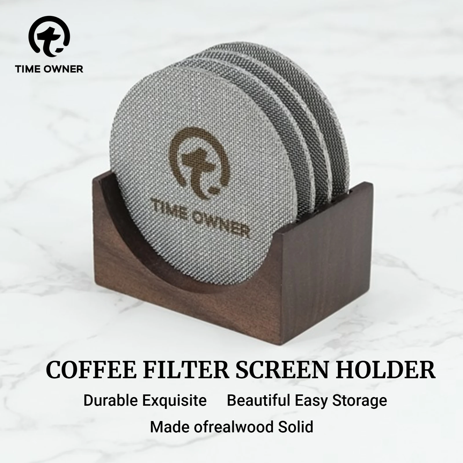 Coffee Filter Screen Holder 58mm Mesh Screen Barista Coffee Making Puck Screen for Espresso Machine Holder Walnut Reusable