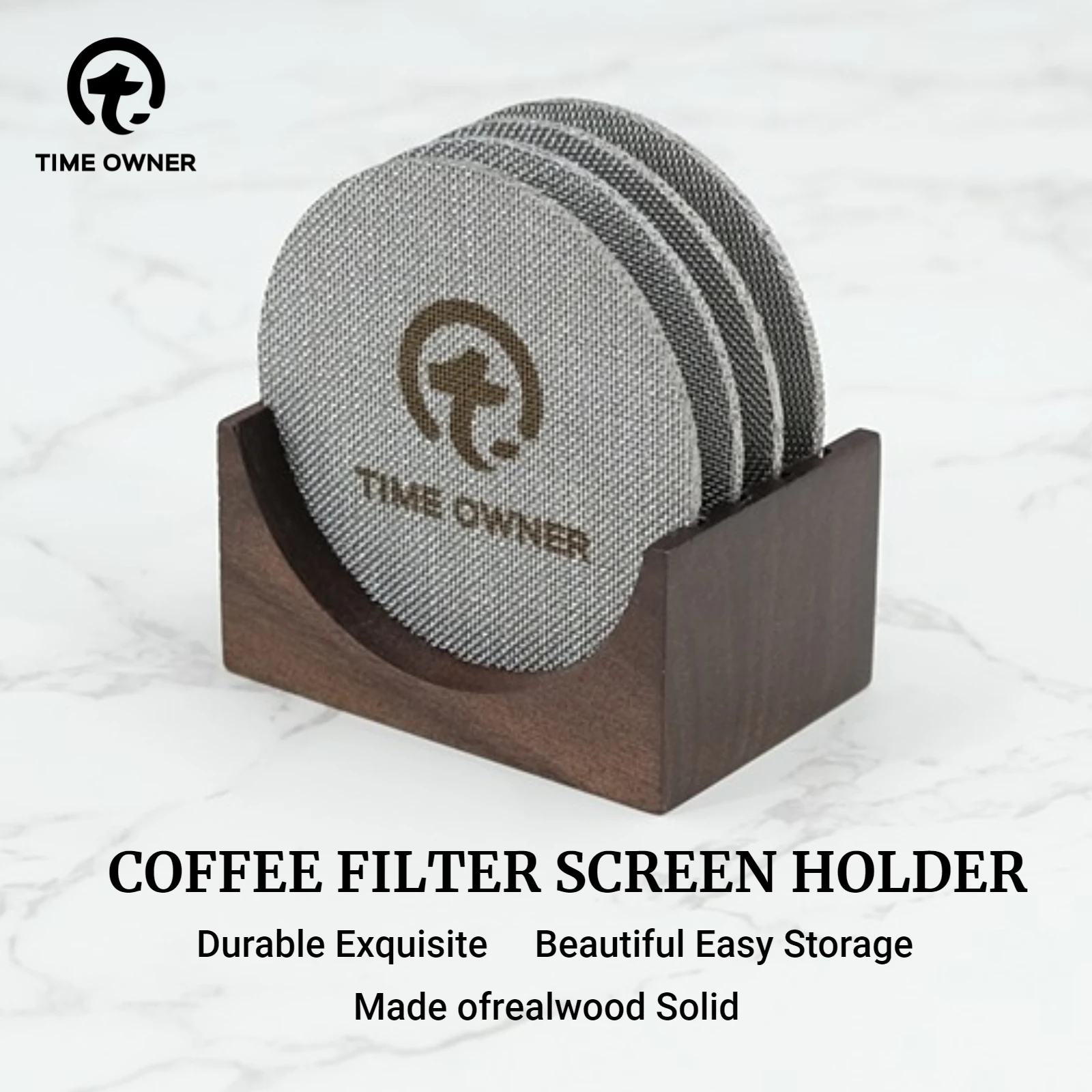 

Coffee Filter Screen Holder 58mm Mesh Screen Barista Coffee Making Puck Screen for Espresso Machine Holder Walnut Reusable