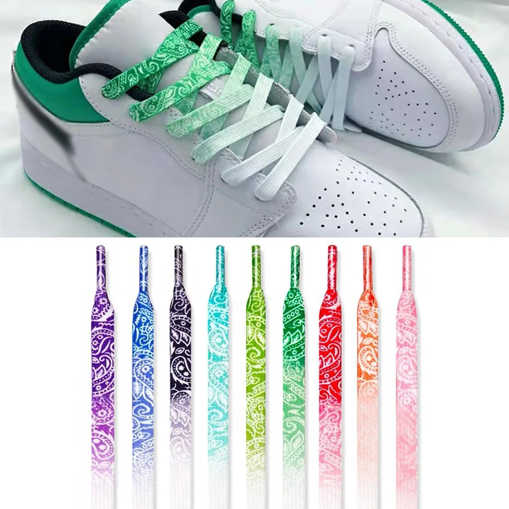 

1 Pair Gradient Color Cashew Flowers Shoelaces Flat Canvas Casual Shoe Lace Women Men Rainbow Shoe Strings