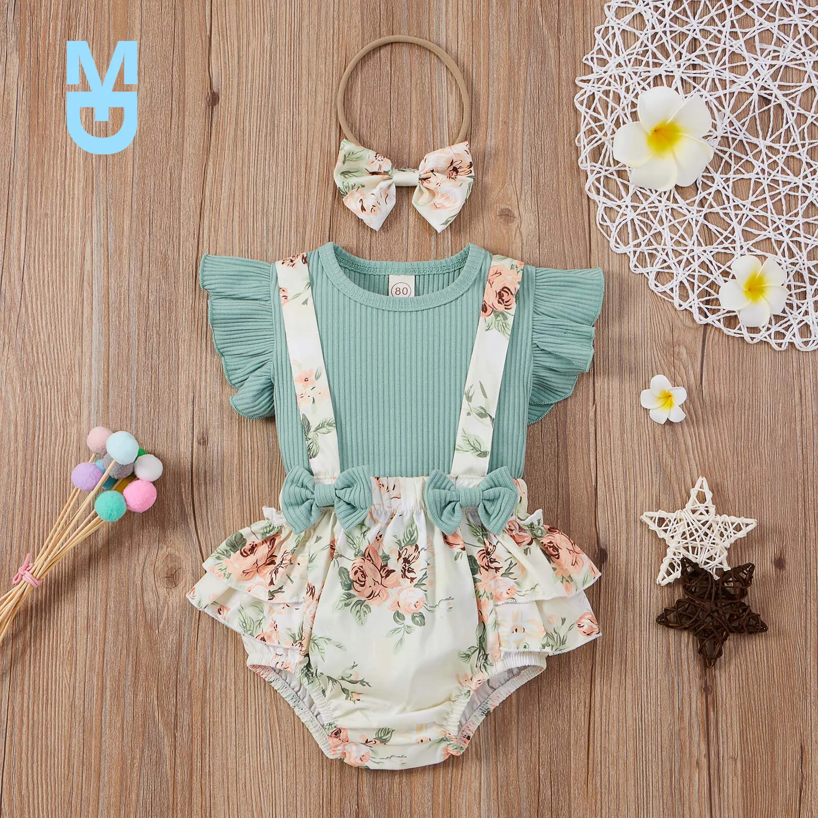 

New 3pcs Baby Girl Clothes Set Baby Girl Summer Clothes Short Sleeve Top + Floral Print Shorts + Headwear born Kids Clothing