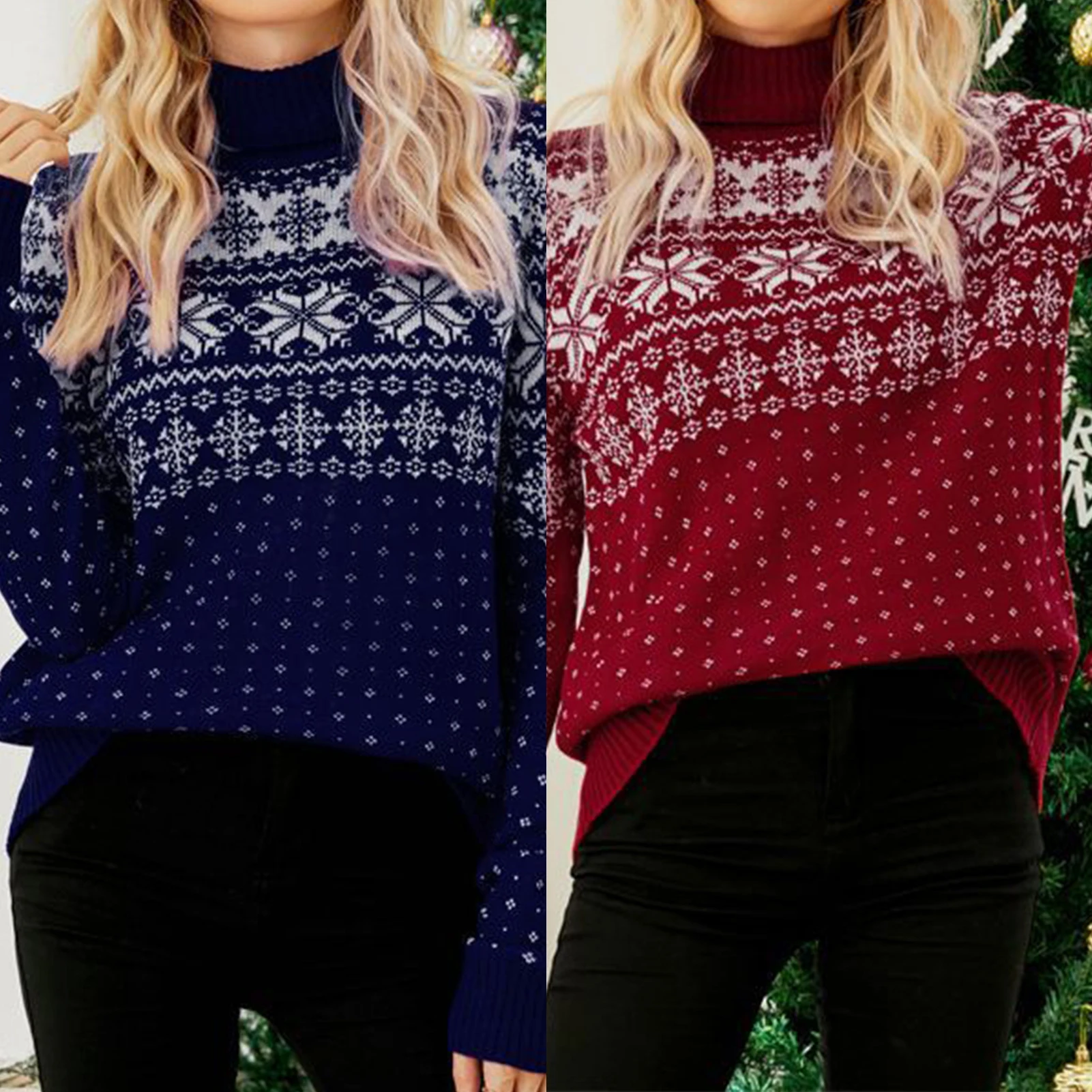 

Autumn Winter Women Knitted Top Sweater Snowflake Pattern Christmas Pullovers Sweater Casual Loose Y2k Sweaters