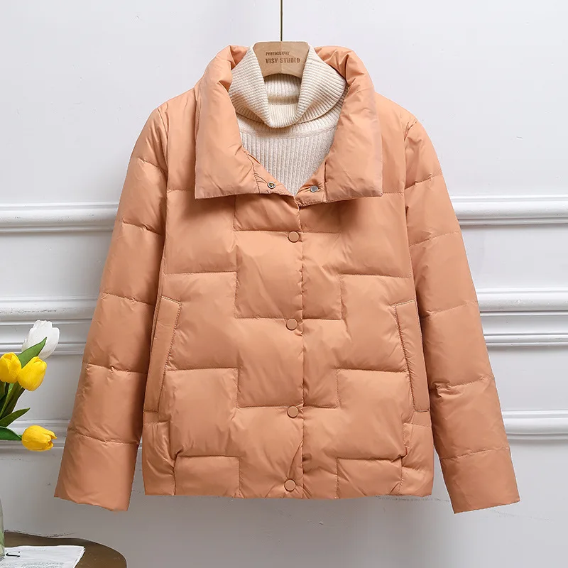 MHMR 2023New Short Winter Jackets Women Button Stand Collar Warm Parkas Autumn Thicken Clothing Fashion Solid Small Jacket M-4XL