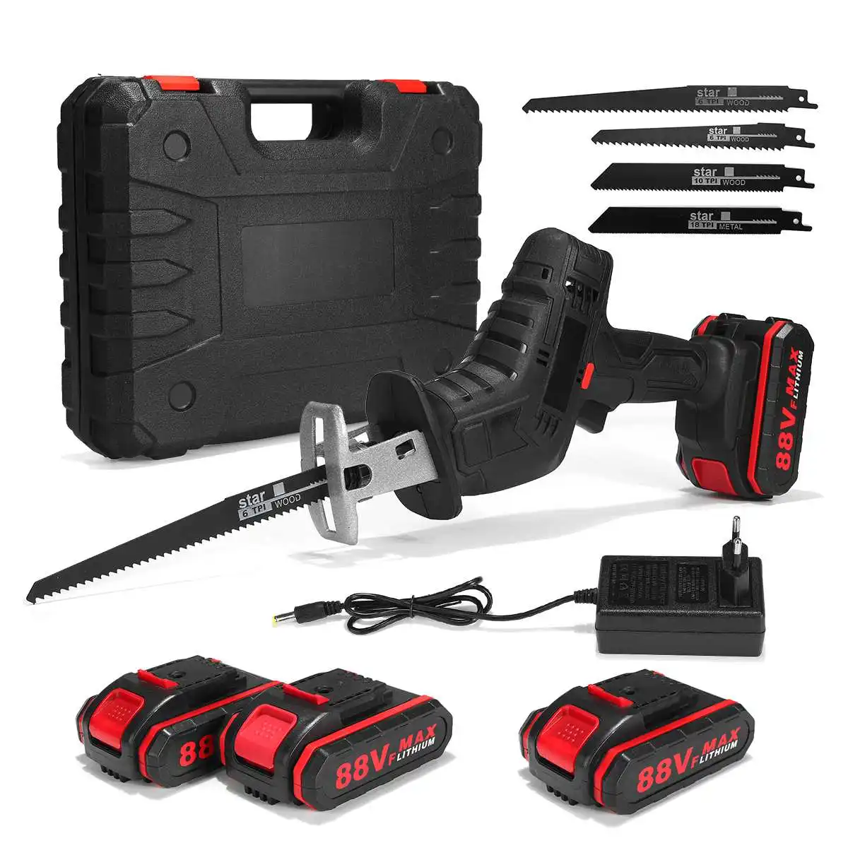 Беспроводная сабельная пила 88VF с 4 лезвиями, перезаряжаемая электрическая пила для резки металла, деревообработки, набор инструментов с литий-ионной батареей