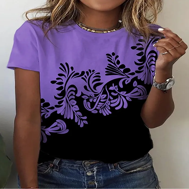 

2022 Summer Flower Theme 3D Printing T-shirt Female Korean Version Fashion Harajuku Clothes Round Neck Short Sleeve New Style
