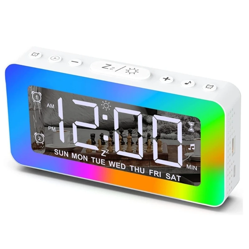 For Kids,adult,mirrored Clock With 2 Alarms, Snooze,led Display, Usb Charge