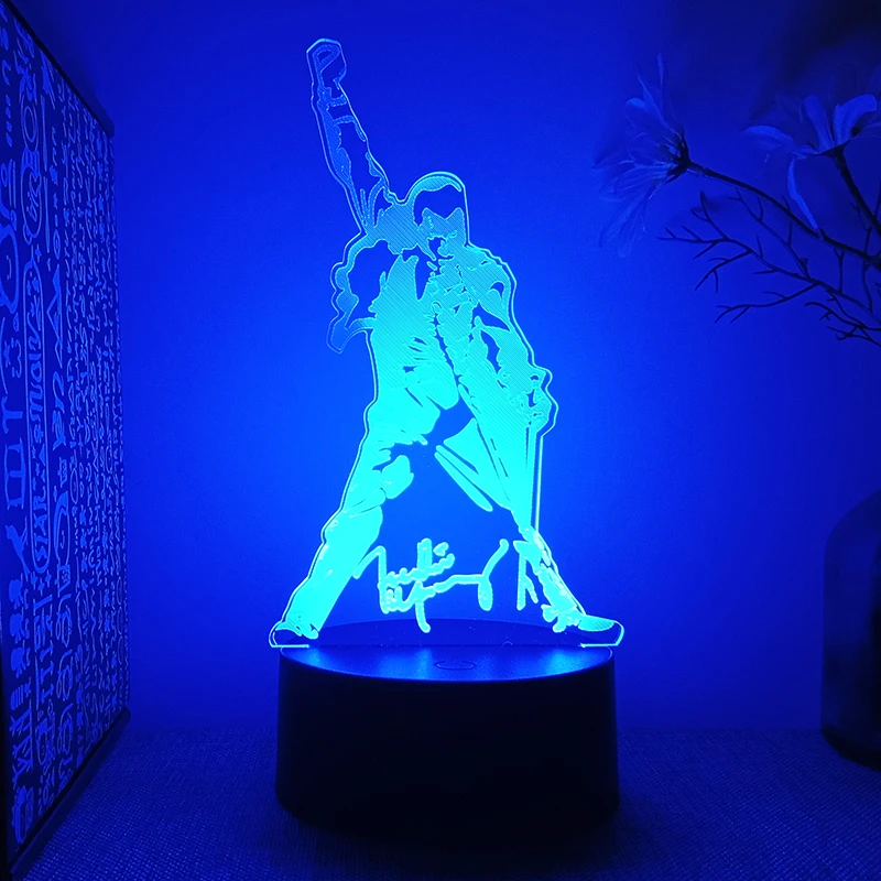Queen Freddie Mercury Figure 3d Led Night Lights For Bedroom Manga Action Lava Lamp Children's Room Decor Kids Birthday Gift