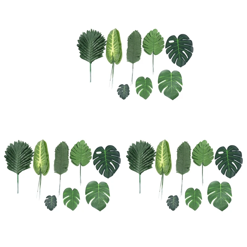 

JFBL Hot 204 Pieces 8 Kinds Tropical Party Decorations Jungle Monstera Leaves , Artificial Palm Leaves With Faux Stem