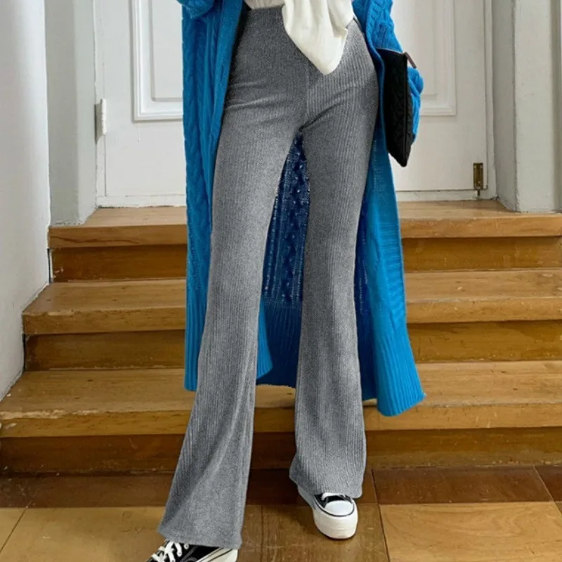

Fashion Casual Corduroy Pants Women Solid Elastic High Waist Flared Bell Bottoms Female Solid Color Long Trousers 2021 Slimming