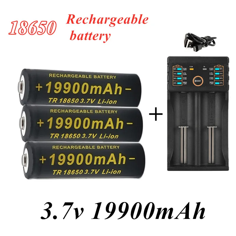 

OK New 18650 battery 3.7V 19900mAh rechargeable liion battery for Led flashlight battery 18650 battery Wholesale +USB charger