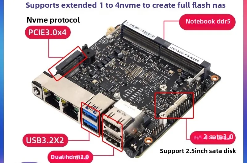 Фото Мини-материнская плата X86 P5 V3 N100 N305 для NAS с полным флеш-накопителем, маршрутизатор, AIO-хост №2