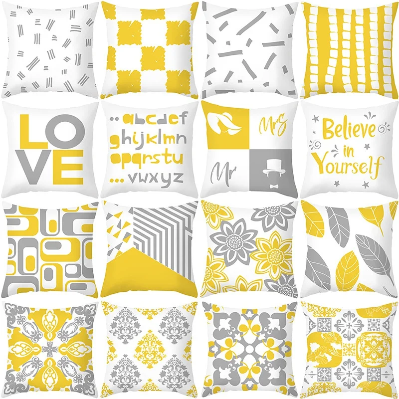 

45X45CM Microfiber Yellow Geometry Throw Pillow Case Decorative Pillow Cover Pillowcase Home Decor for Sofa Couch Hotel Car