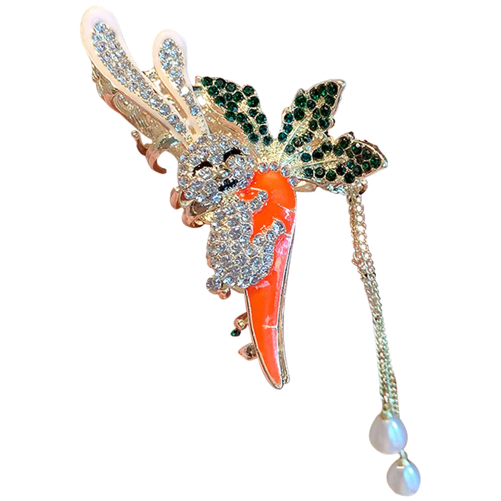 

Rabbit Holding Carrot Clip Tassel Rhinestone Inlaid Styling Pretty Easter Hair Clip Easter Hairpin Alligator Clip