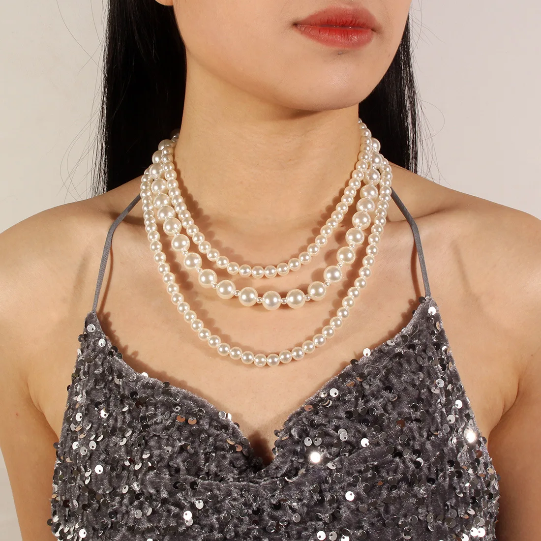 

Trend Multilayer Pearl Pendant Choker Necklace For Women Elegant Short Clavicle Chain Wed Necklace Bridal Dinner Party Jewelry