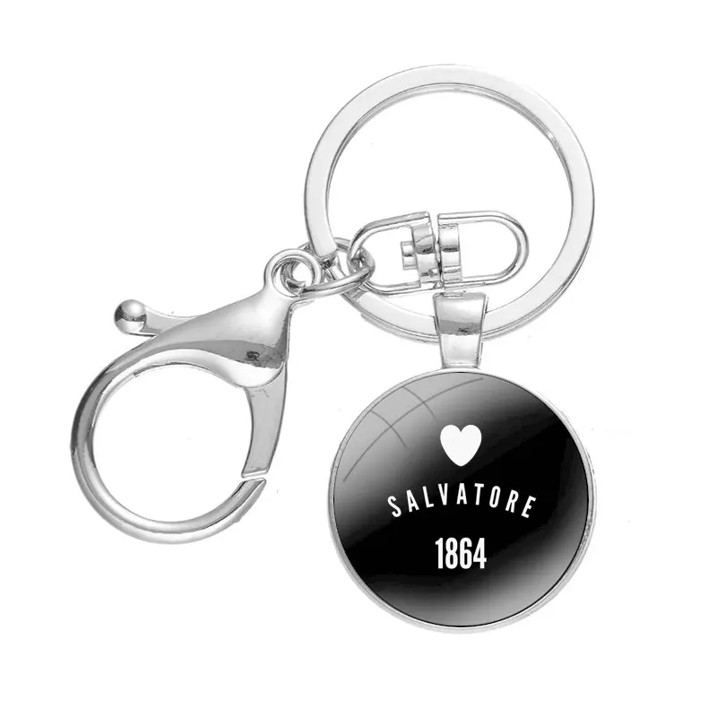 Cute Lover Design The Vampire Diaries Stefan Damon Salvatore Keychain Handmade Glass Cabochon Key Ring Holder Pendant Key Chains images - 6