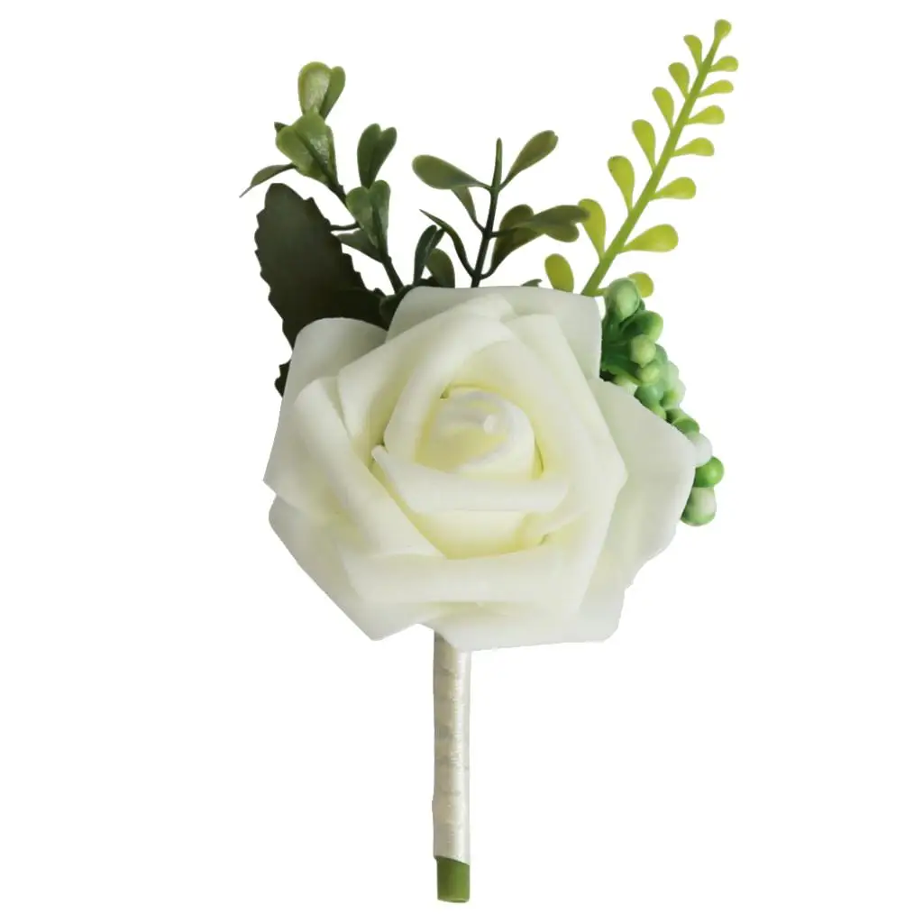 

Wedding Boutonniere Artificial PE Rose Flowers Corsages for Bride Groom Groomsmen Bouquet Brooch