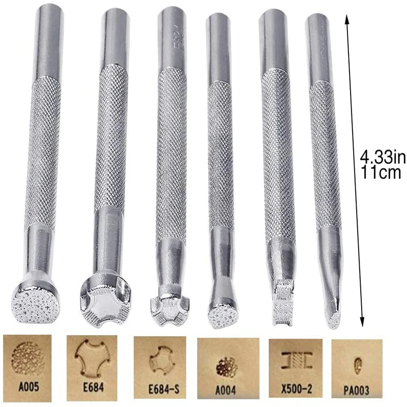 

Leather Stamping Printing Tools Kit Alloy Stamp Punch Set Carving Saddle Making Tools for Leather Craft DIY Art Working 6Pcs