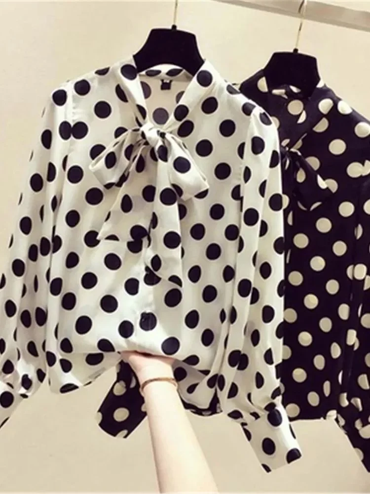 

NEW 2023 Summer long sleeve dot print women's shirt blouse for women blusas womens tops and blouses chiffon shirts ladie&#39